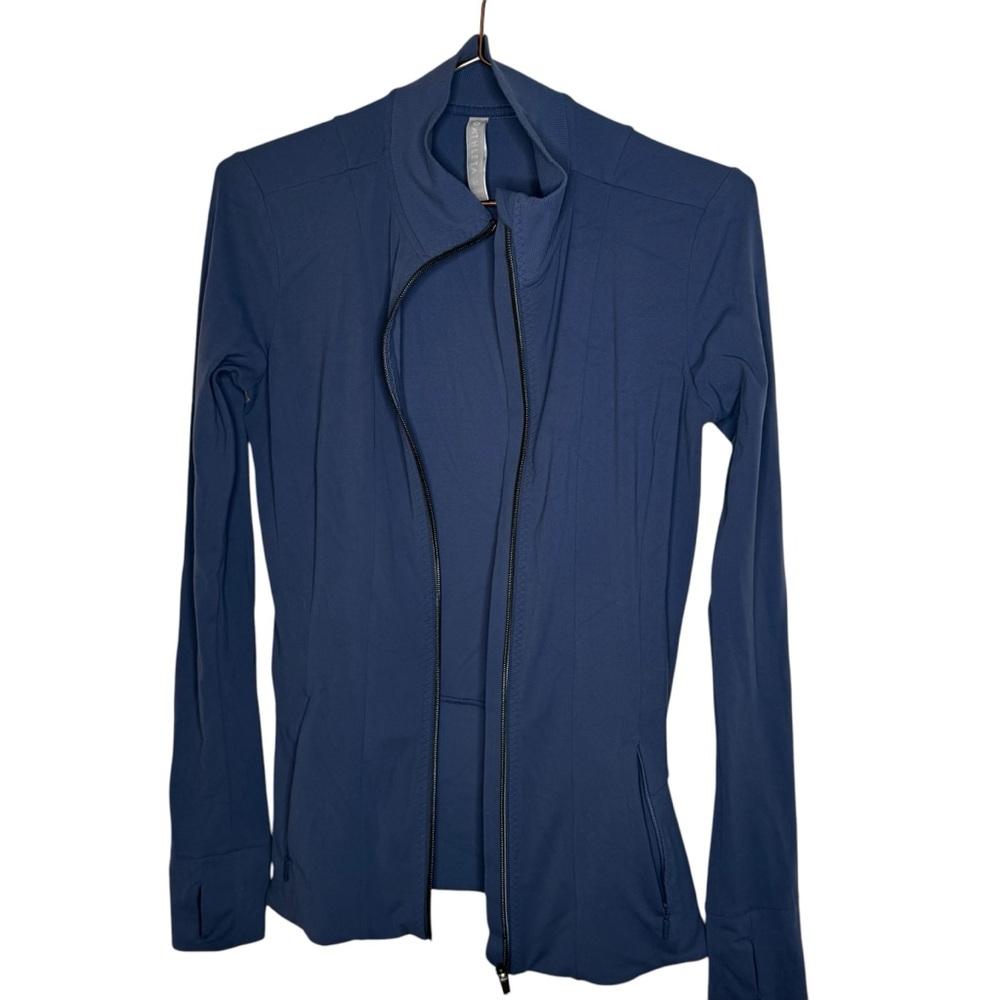 Athleta Shanti Salutation Jacket Zippered Iron Blue Powervita Workout Tall - Picture 4 of 10